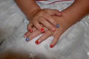 July 4th inspired flag nail art on little girls